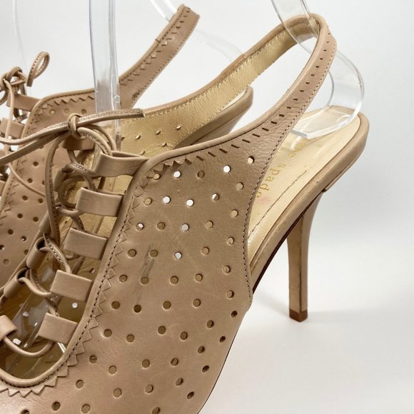 Kate Spade Beige Perforated Peep Toe Lace Heels - Picture 5 of 7